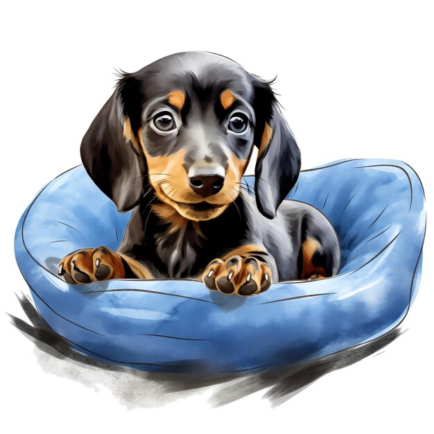 linda ilustración de raza de perro Dachshund acuarela