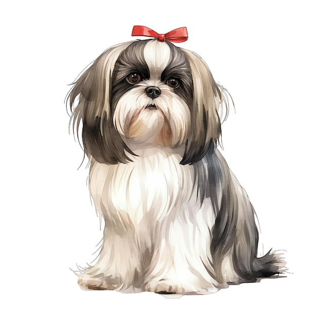 Linda ilustración de raza de perro Shih tzu acuarela