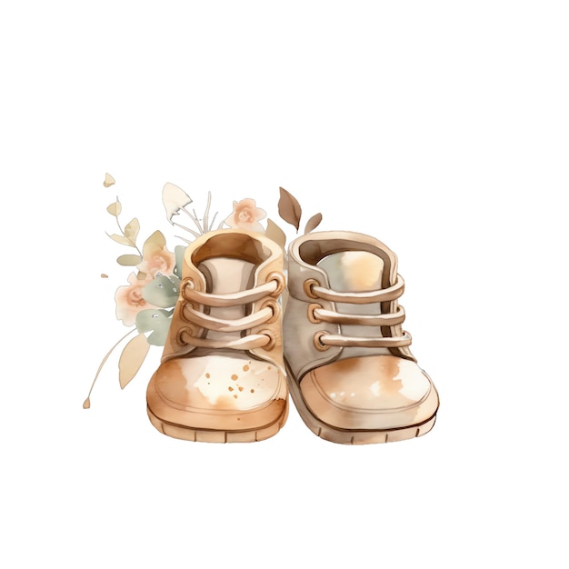 Linda ilustración de zapatos de bebé pequeños en acuarela