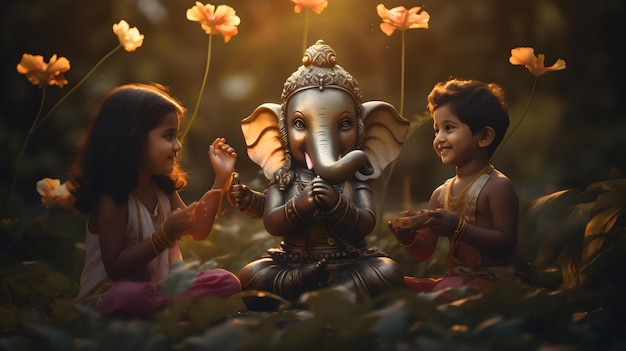 Linda imagen de Ganpati con un hermoso fondo.