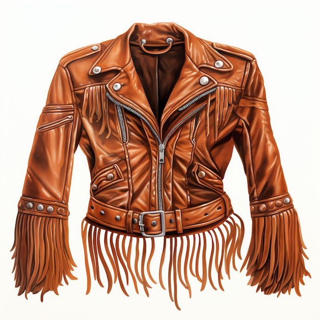 linda jaqueta de couro retrô com ilustração de clipart de franja