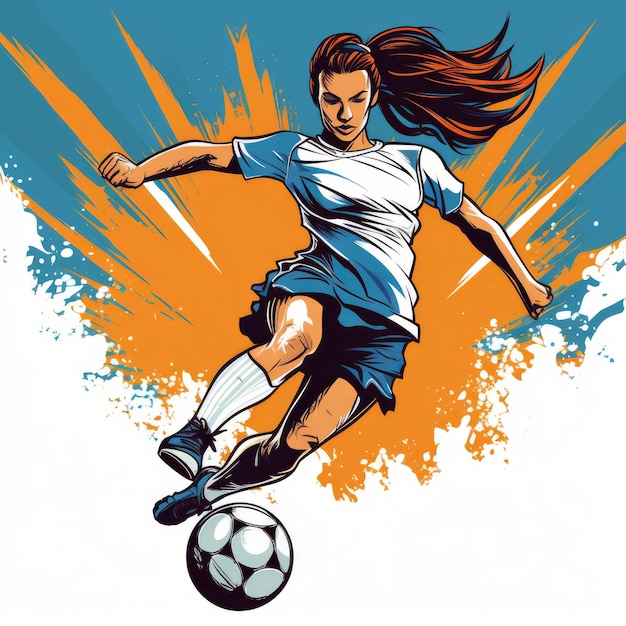 Linda jogadora de futebol feminino chutando bola Futebol feminino Conceito de futebol de jogadores de futebol feminino