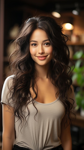 Linda jovem asiática caucasiana sorri com pele limpa e fresca rosto maquiagem natural cosmetologia
