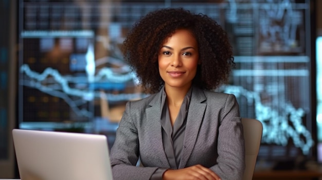 Linda jovem empresária no fundo do escritório