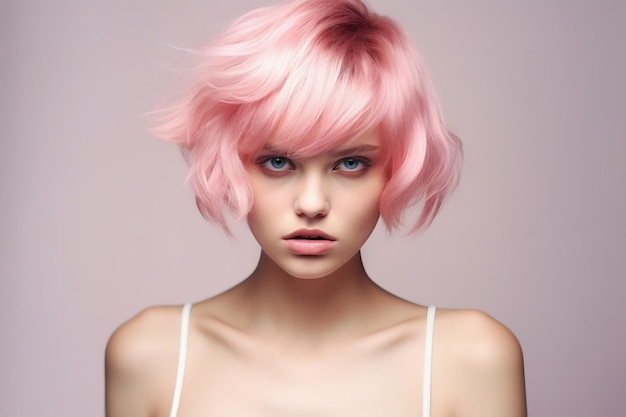 Foto una linda joven mujer de pelo rosa