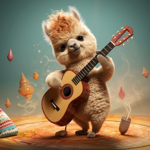 Foto linda llama alpaca tocando la guitarra obra de arte de la ilustración