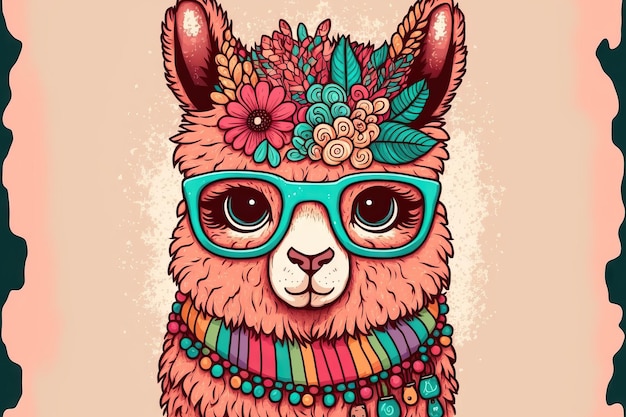 Linda llama en una caricatura de estilo tribal Para usar en carteles de decoración de guardería de ropa para niños