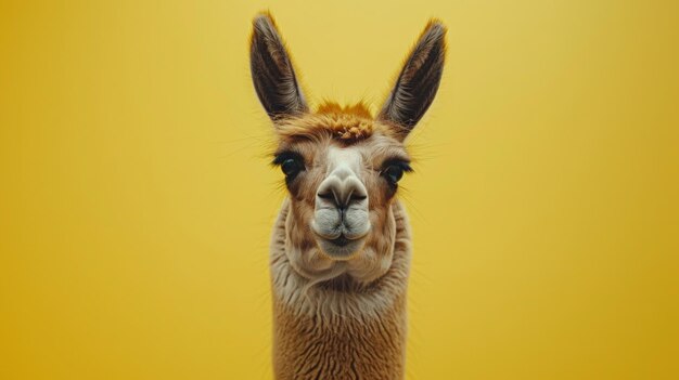 Una linda llama en un fondo amarillo pastel