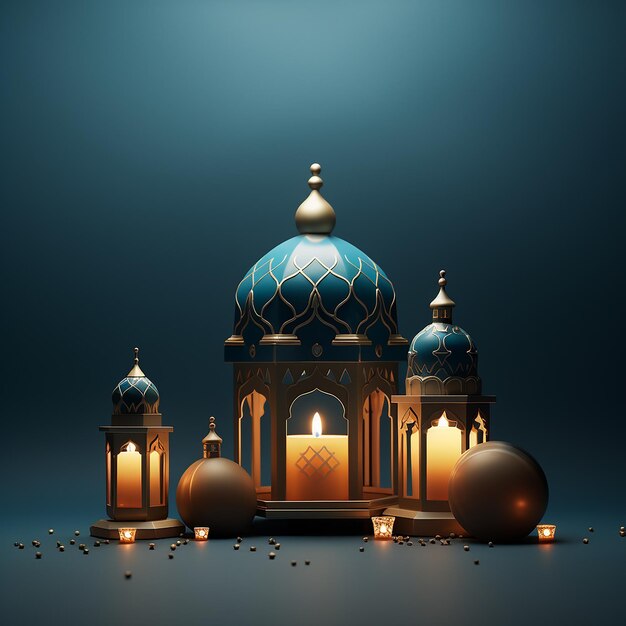 linda luna creciente islámica y estrella aislada renderización 3D Eid Mubarak 3D símbolos realistas de árabe