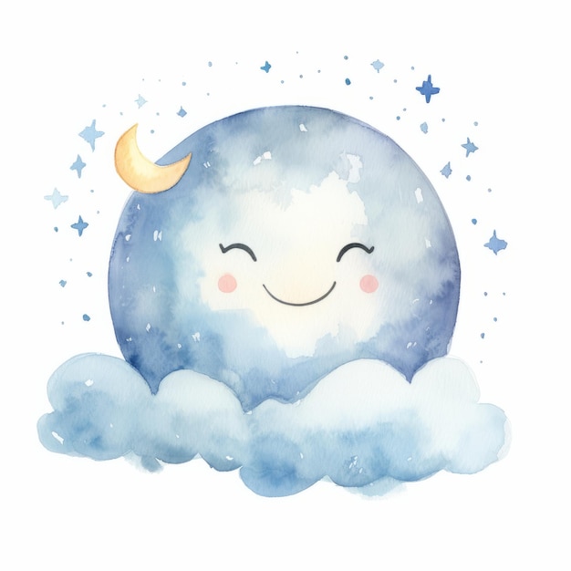 Linda luna kawaii sobre fondo blanco