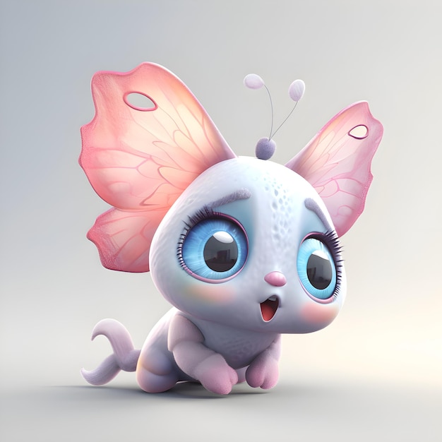 Linda mariposa sobre un fondo gris 3d render ilustración