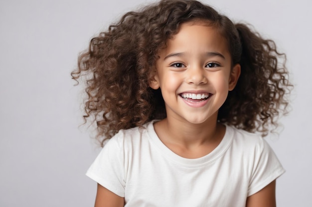 linda modelo infantil de raça mista com dentes limpos perfeitos rindo e sorrindo ai generativo