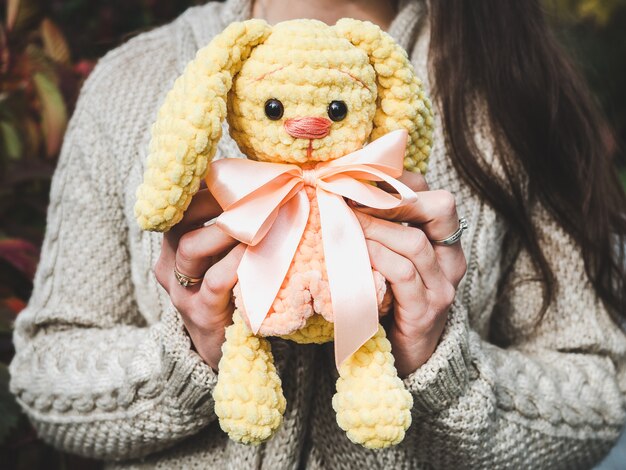 Linda mujer joven con un peluche