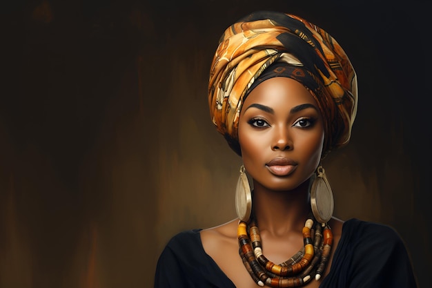 linda mulher afro-americana com um turbante na cabeça retrato aproximado de uma garota bonita com maquiagem maravilhosa