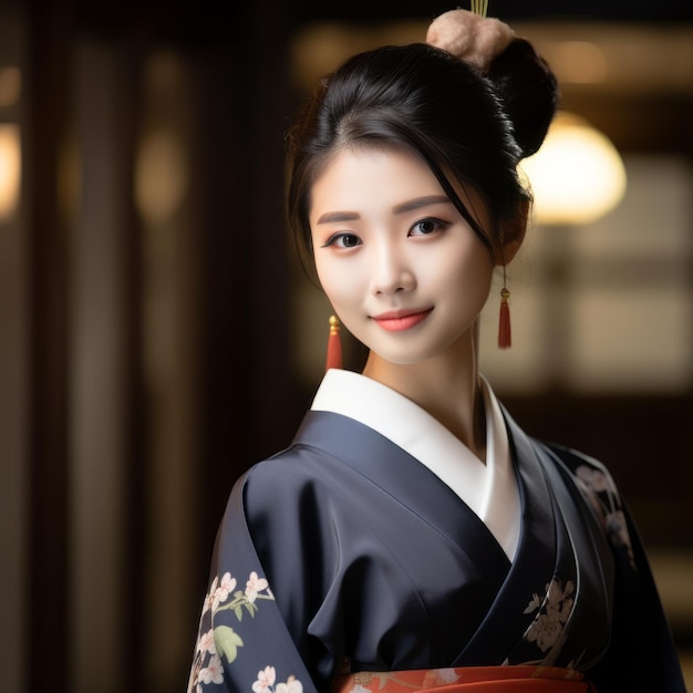 linda mulher asiática em quimono tradicional