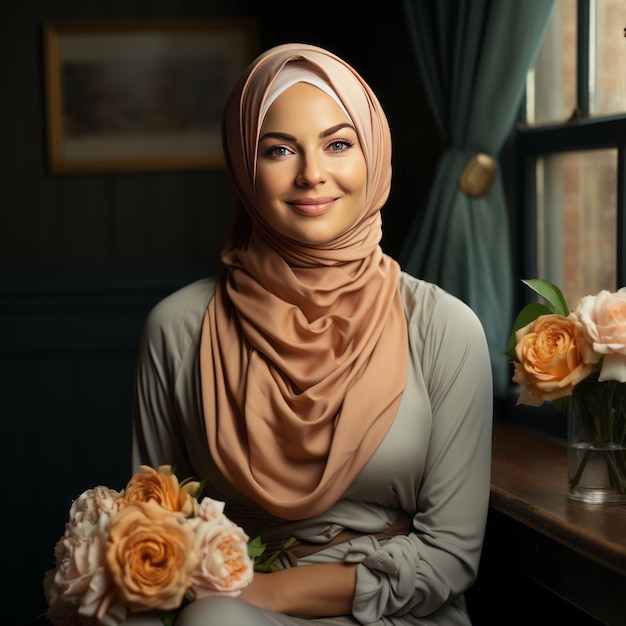 Linda mulher Hijab com fundo escuro