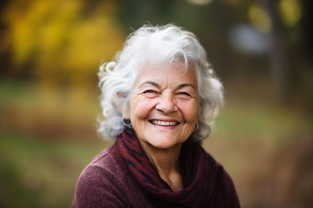 Linda mulher madura de 60 anos olhando para a câmera Uma velha senhora fecha o retrato em um fundo desfocado