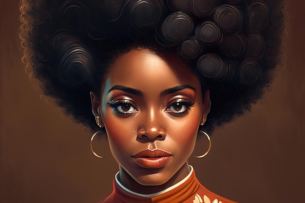 Linda mulher negra com ilustração de penteado afro em fundo bege