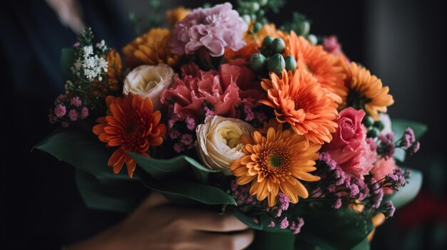 Linda mulher segurando buquê de flores Generative AI