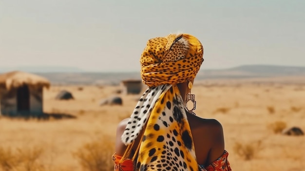 Foto linda mulher tribal ee animais selvagens no deserto