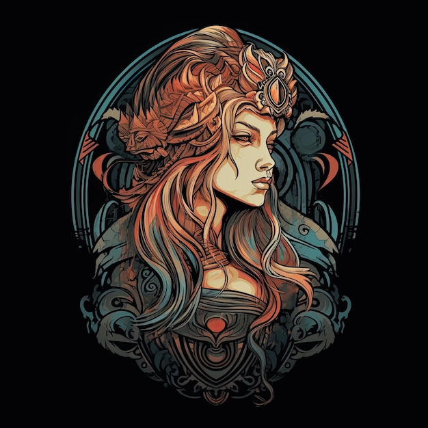 Linda mulher viking preocupante tatuagem arte vetor ilustração para design de impressão de camiseta