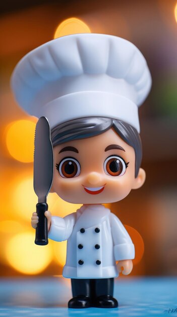 una linda muñeca de chef con un sombrero de chef y utensilios Generativo Ai