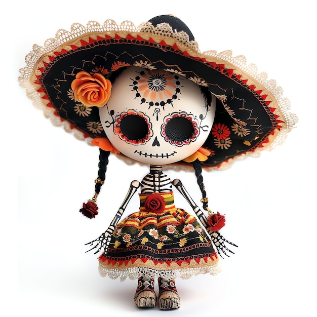 Foto linda muñeca vudú de catrina día de los muertos mexicano día de los muertos frontera de acuarela