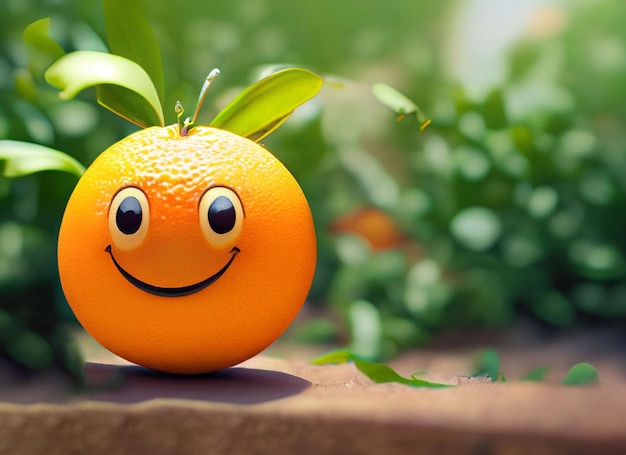 Una linda naranja sonriente en un jardín Día Mundial de la Sonrisa