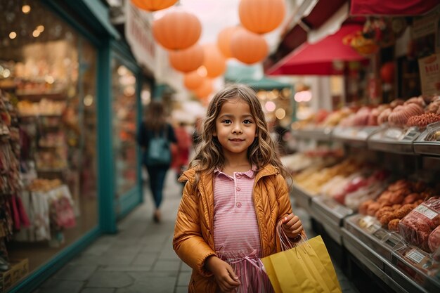 linda niña de compras al aire libre