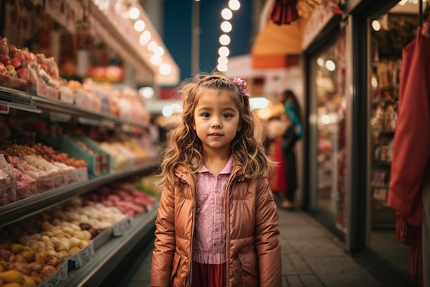 linda niña de compras al aire libre