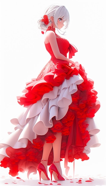 Linda Noiva em Vestido de Noiva Vermelho com Flor e Coroa Elegância e Luxo Ai gerado
