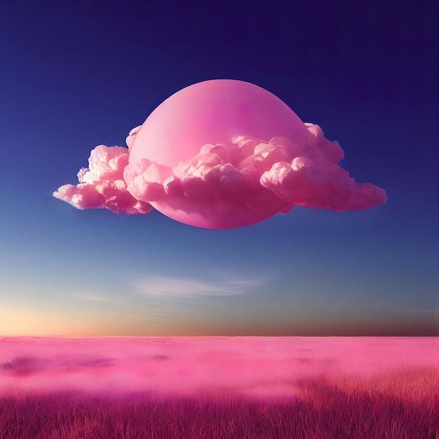 Linda nube rosa ilustrada en 3d