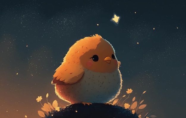 una linda nugget de pollo mirando las estrellas