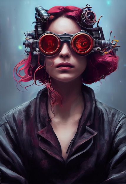 Linda onda retrô Cientista feminina com personagem de metaverso de Cyberpunk Goggles Estilo de arte digital