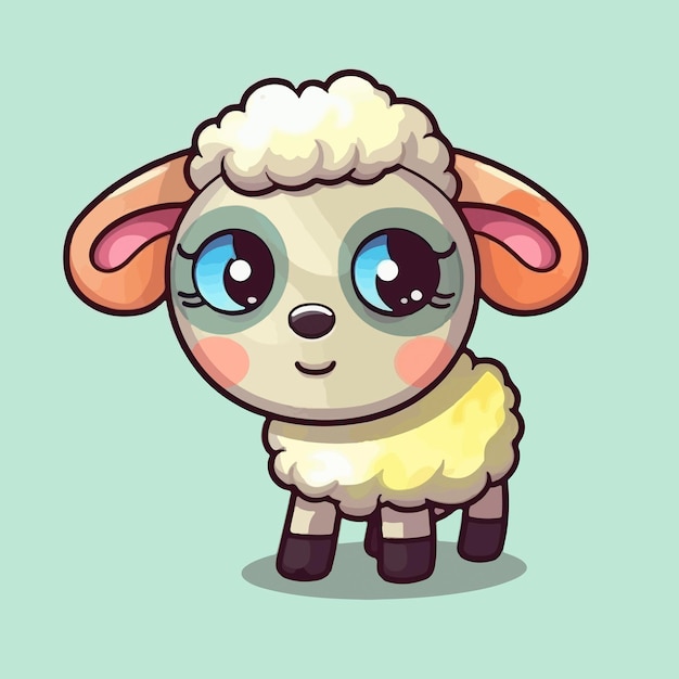Linda oveja con ojos azules sobre un fondo verde.