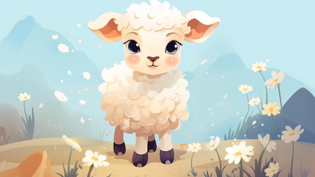 una linda ovejita en estilo vectorial