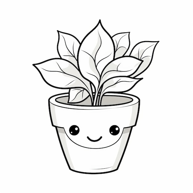 Linda página para colorir de plantas Kawaii em estilo GIF animado