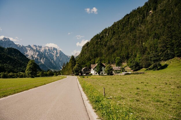 Linda paisagem alpina de verão Logar Valley ou Logarska dolina Kamnik Savinja Alps Eslovênia Europa