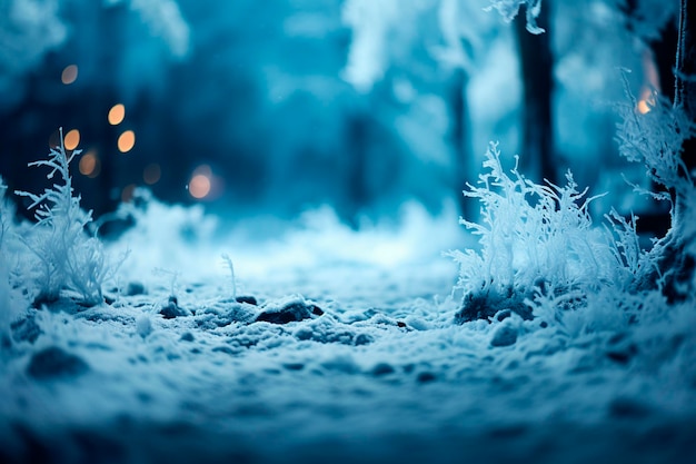 Linda paisagem de inverno com árvores cobertas de neve e lanternas no parque gerador ai