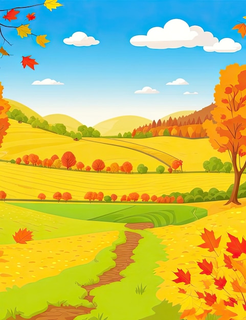 Linda paisagem de outono campos árvores céu azul