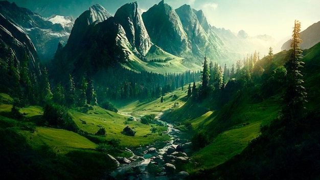 Linda paisagem montanhosa de verão com colinas verdes