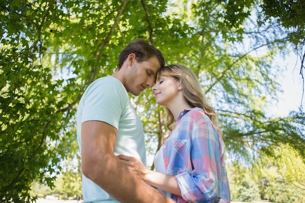 Linda pareja abrazándose en el parque