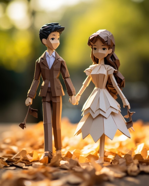 Una linda pareja amorosa hecha de origami