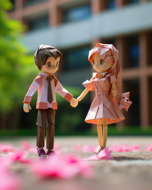 Una linda pareja amorosa hecha de origami