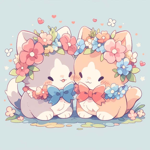 linda pareja de gatos con primavera