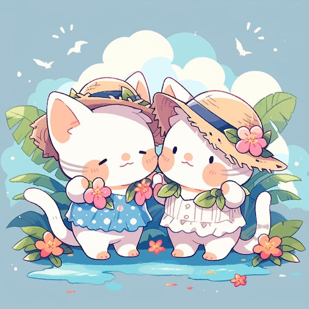 Foto linda pareja de gatos con verano