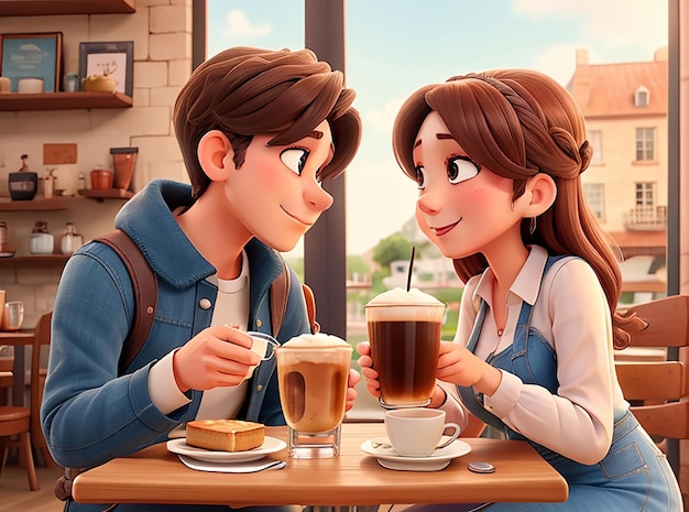 Linda pareja pasa tiempo en un cafe