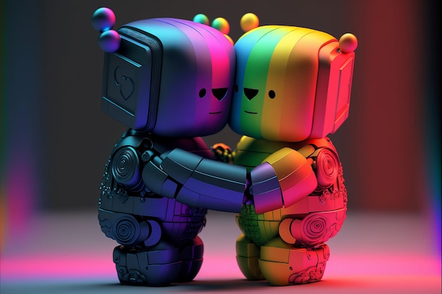 Linda pareja de robots se enamoran del concepto de orgullo LGBTQ Minimal Technology Generative ai