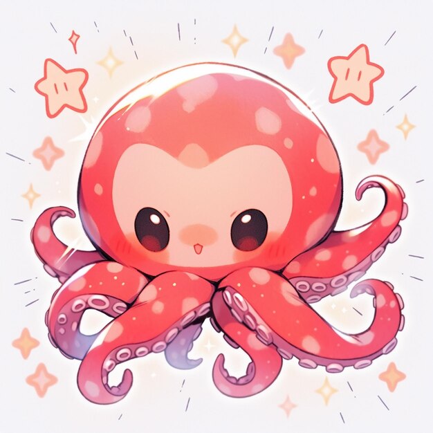 Una linda pegatina infantil de pulpo rosa sonriente