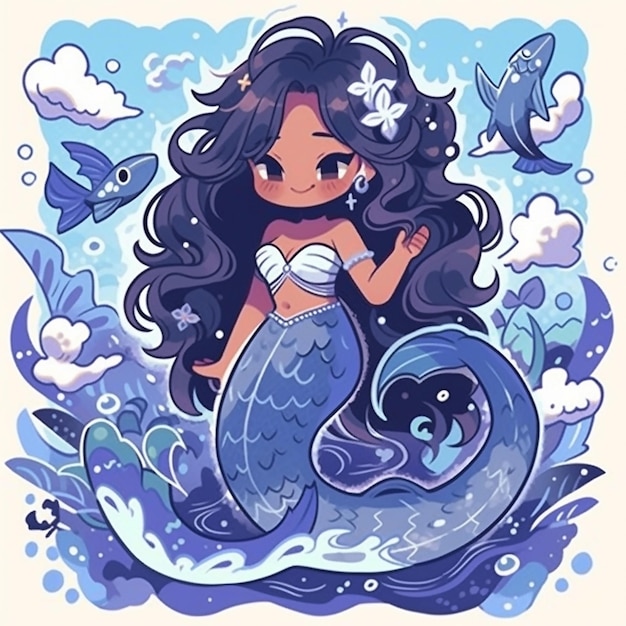 Una linda pegatina de sirena para niños